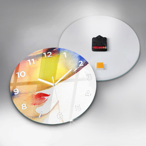 Round glass clock Woman in a hat