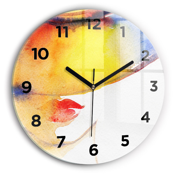 Round glass clock Woman in a hat