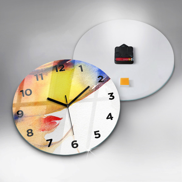 Round glass clock Woman in a hat