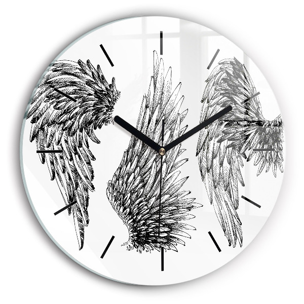 Round glass clock Angel wings