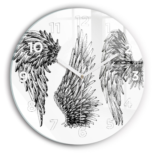Round glass clock Angel wings
