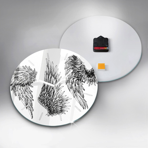 Round glass clock Angel wings