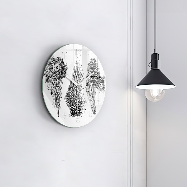 Round glass clock Angel wings