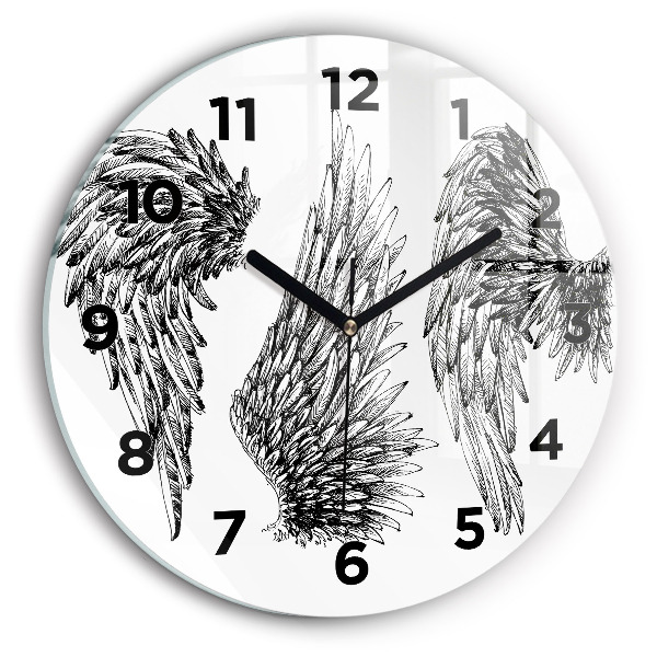Round glass clock Angel wings