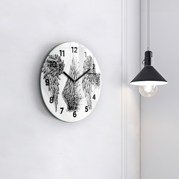 Round glass clock Angel wings