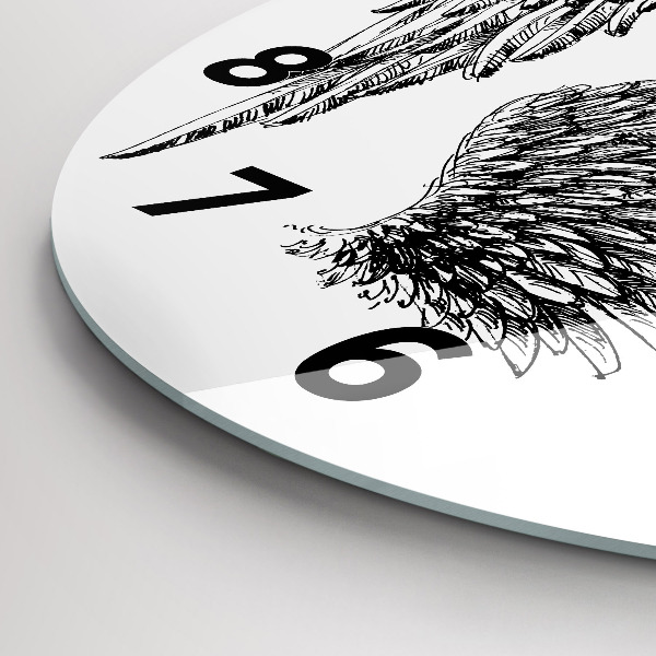 Round glass clock Angel wings