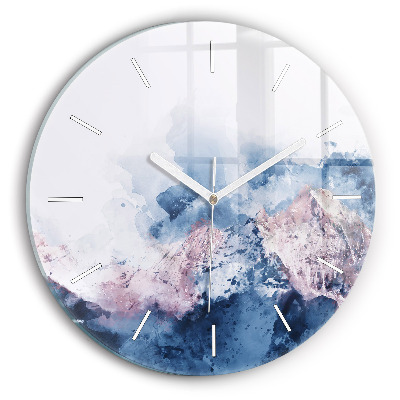 Round glass clock Abstract mountain ranges