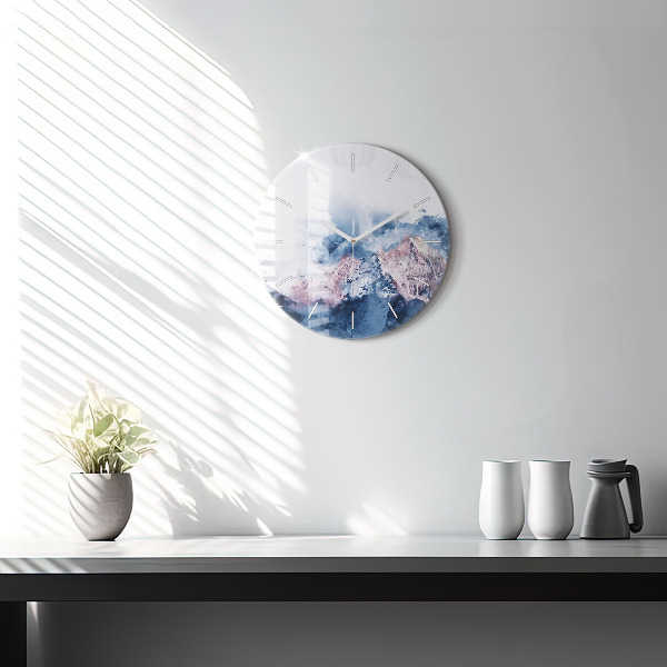 Round glass clock Abstract mountain ranges