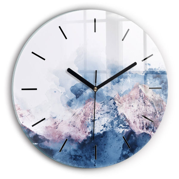 Round glass clock Abstract mountain ranges