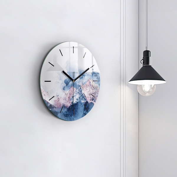 Round glass clock Abstract mountain ranges