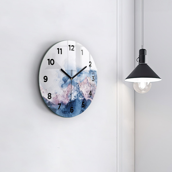 Round glass clock Abstract mountain ranges
