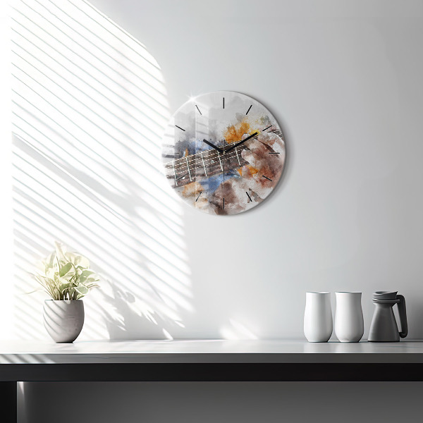 Round glass clock Guitar Graphics
