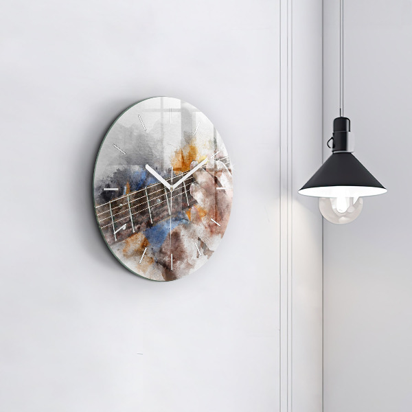 Round glass clock Guitar Graphics
