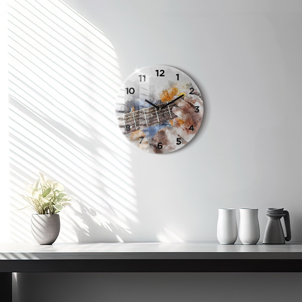 Round glass clock Guitar Graphics