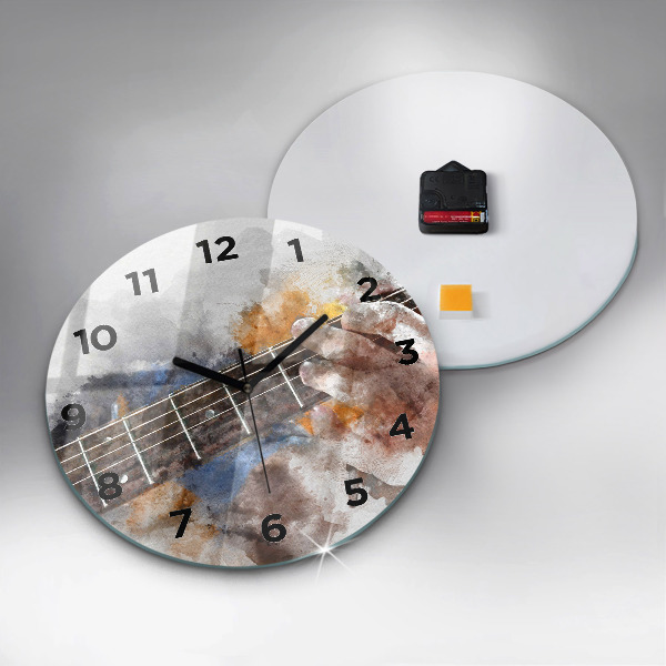 Round glass clock Guitar Graphics