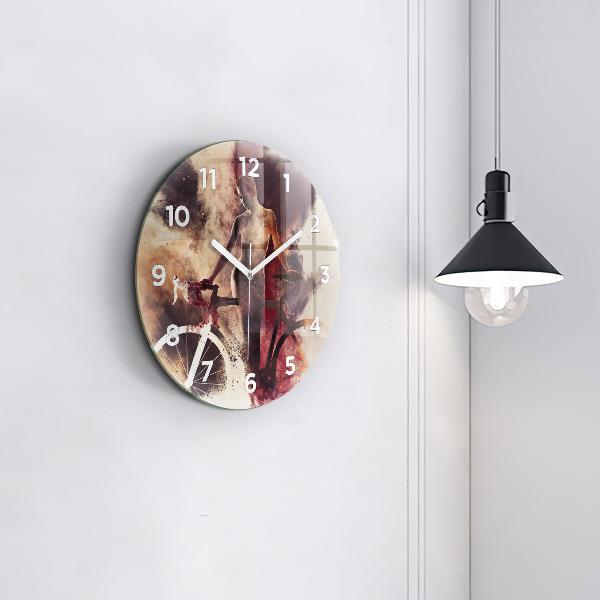 Round glass clock Woman and bike