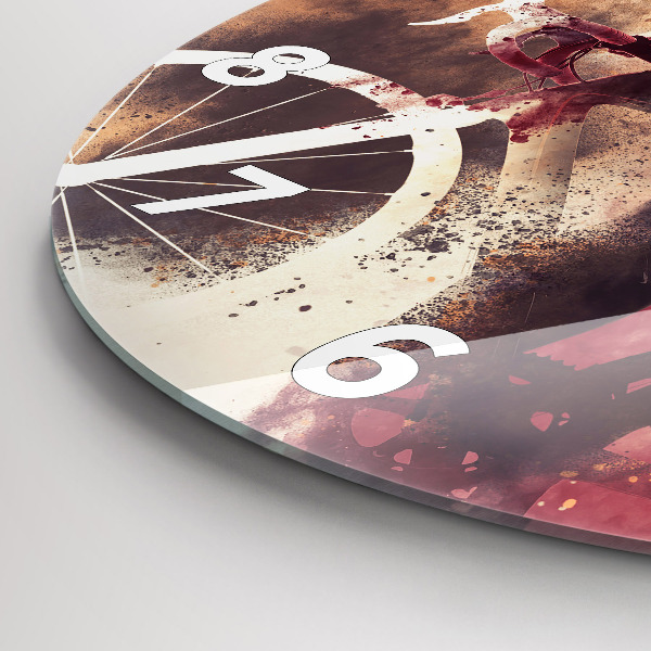 Round glass clock Woman and bike