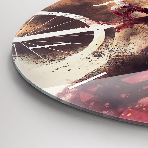 Round glass clock Woman and bike