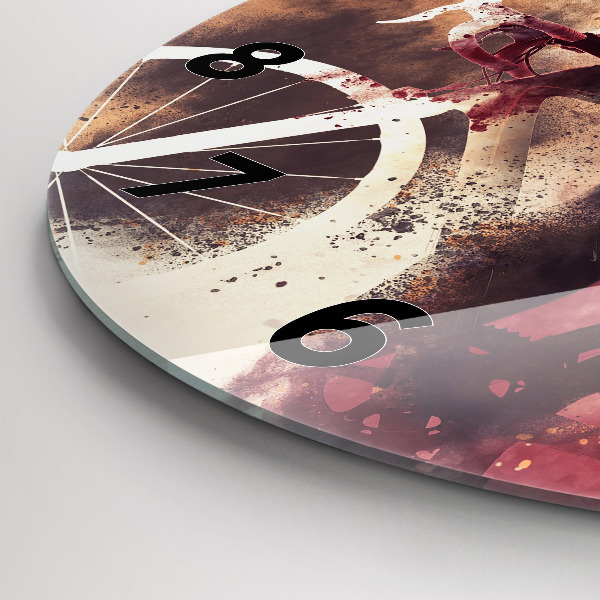 Round glass clock Woman and bike