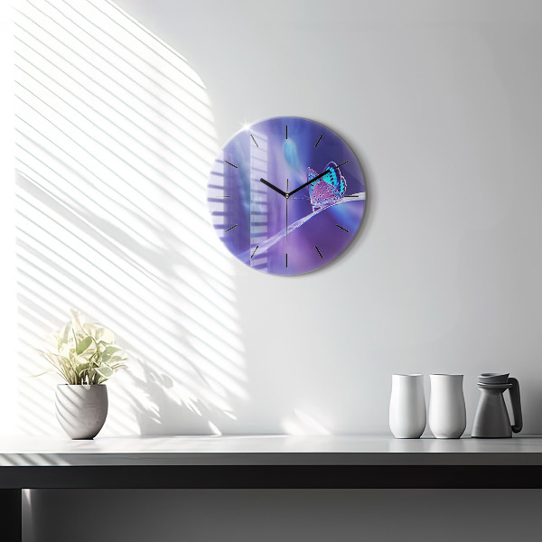 Round glass clock Butterfly on the grass