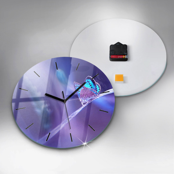Round glass clock Butterfly on the grass