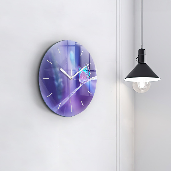 Round glass clock Butterfly on the grass