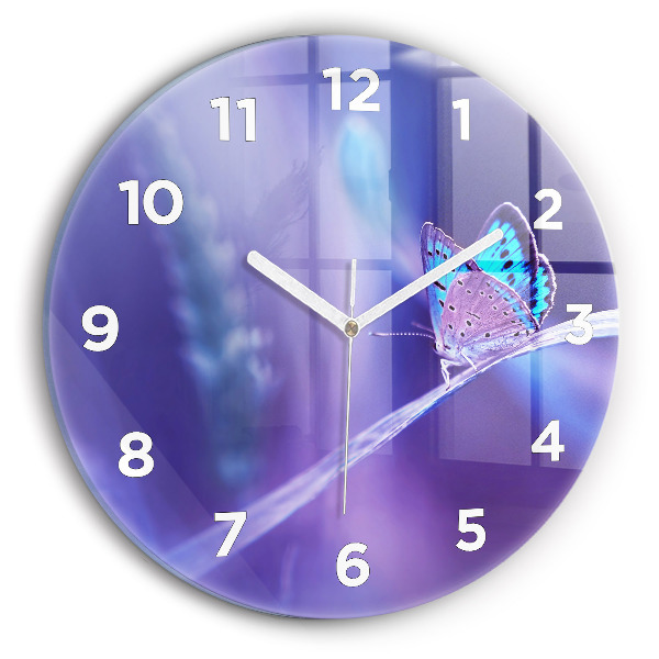 Round glass clock Butterfly on the grass