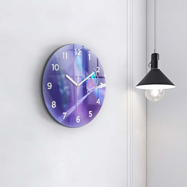 Round glass clock Butterfly on the grass
