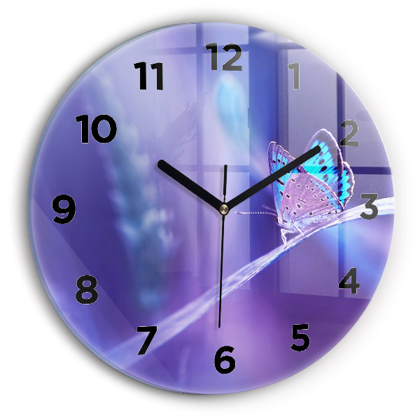 Round glass clock Butterfly on the grass