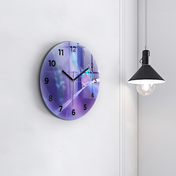 Round glass clock Butterfly on the grass