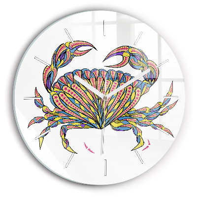 Round glass clock Ethnic crab