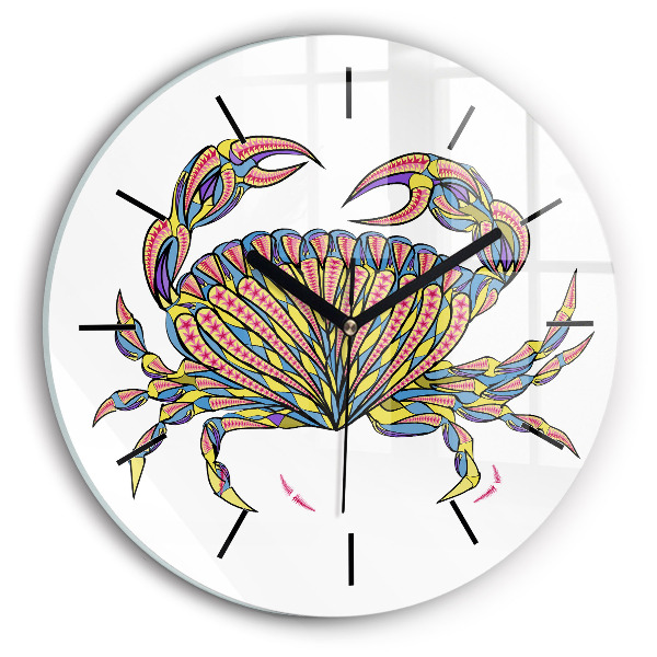 Round glass clock Ethnic crab