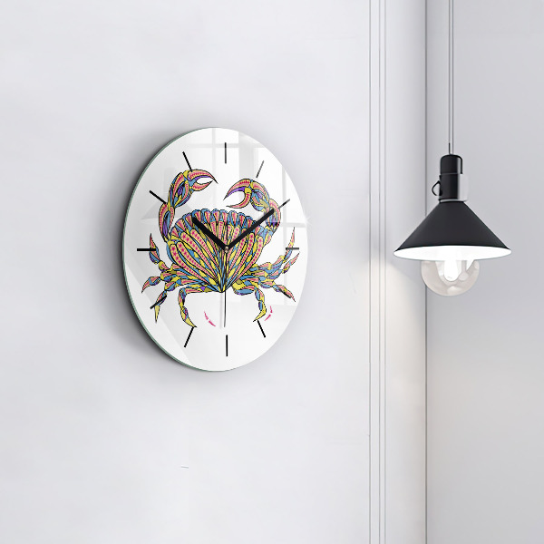 Round glass clock Ethnic crab