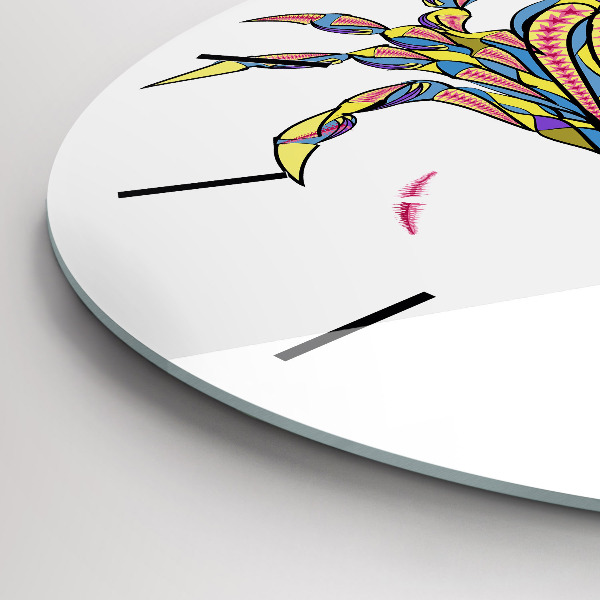 Round glass clock Ethnic crab