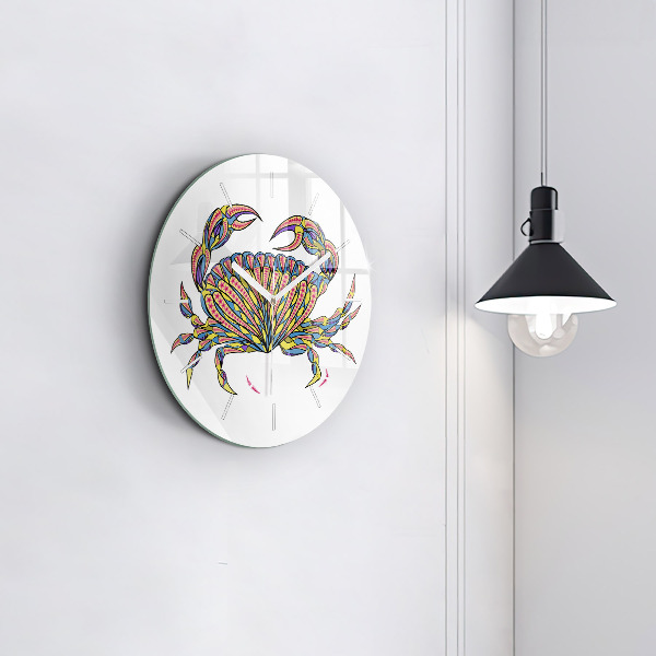 Round glass clock Ethnic crab