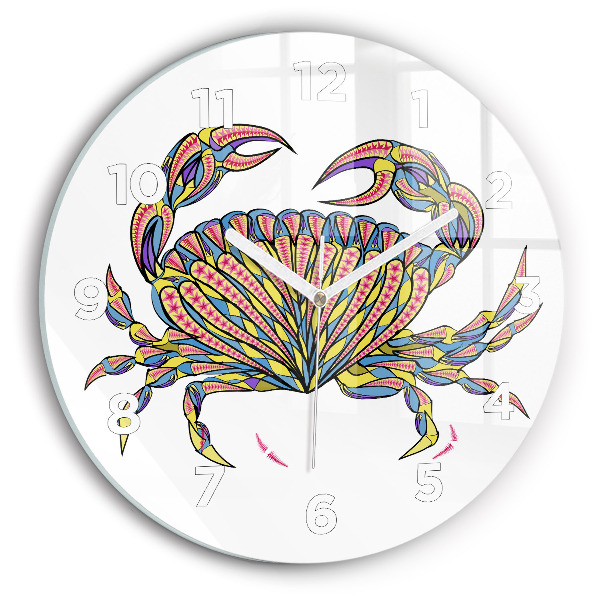 Round glass clock Ethnic crab