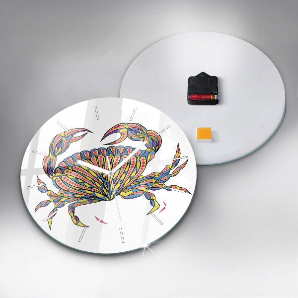 Round glass clock Ethnic crab