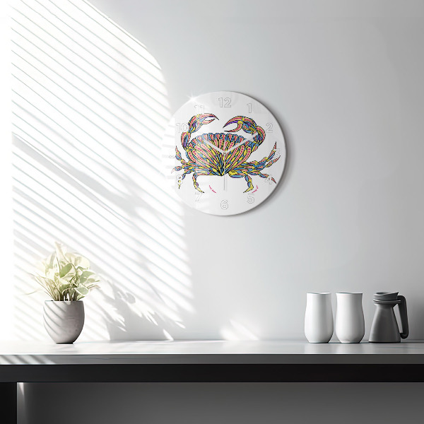 Round glass clock Ethnic crab