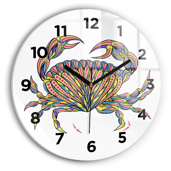 Round glass clock Ethnic crab