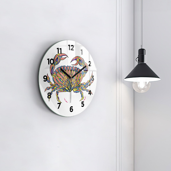 Round glass clock Ethnic crab