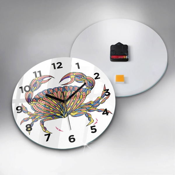 Round glass clock Ethnic crab