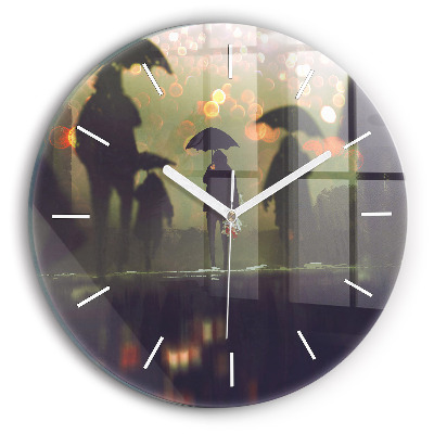 Round glass clock People with umbrellas