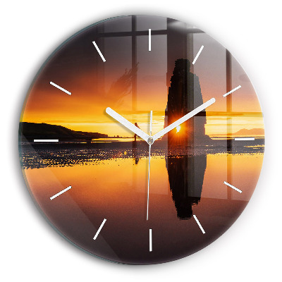 Round glass clock Runner and sunset