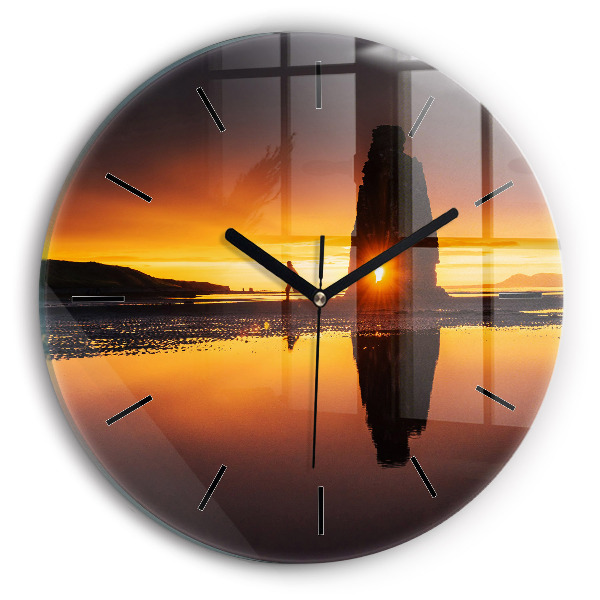 Round glass clock Runner and sunset