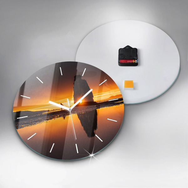 Round glass clock Runner and sunset