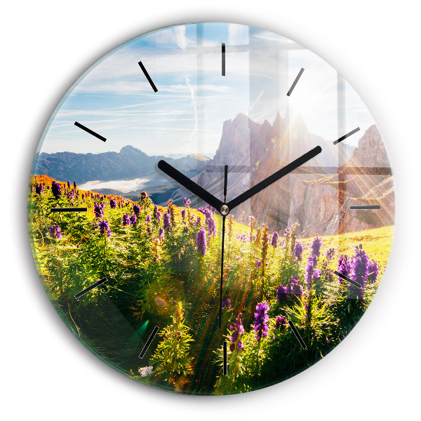 Round glass clock Lavender Meadow