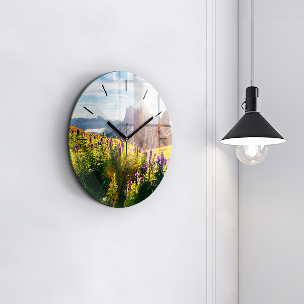 Round glass clock Lavender Meadow