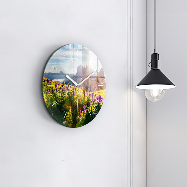 Round glass clock Lavender Meadow