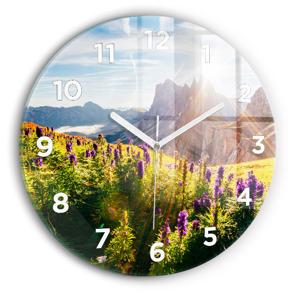Round glass clock Lavender Meadow