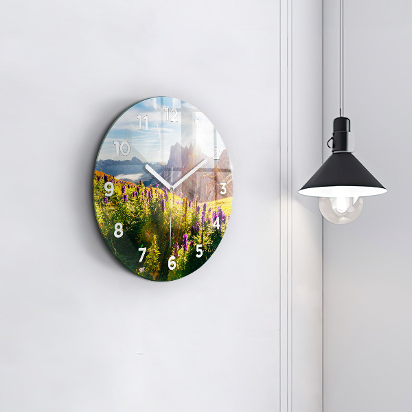 Round glass clock Lavender Meadow